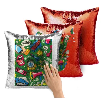 Pop art colorful seamless, Μαξιλάρι καναπέ Μαγικό Κόκκινο με πούλιες 40x40cm περιέχεται το γέμισμα