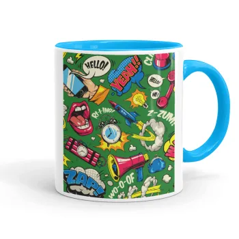 Pop art colorful seamless, Mug colored light blue, ceramic, 330ml