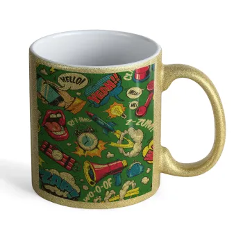 Pop art colorful seamless, Κούπα Χρυσή Glitter που γυαλίζει, κεραμική, 330ml