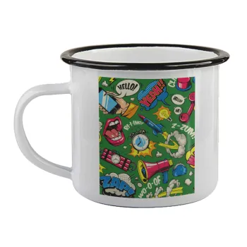 Pop art colorful seamless, Κούπα εμαγιέ με μαύρο χείλος 360ml