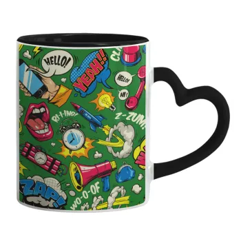 Pop art colorful seamless, Mug heart black handle, ceramic, 330ml