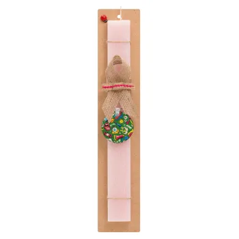 Pop art colorful seamless, Easter Set, wooden keychain & scented flat Easter candle (30cm) (PINK)