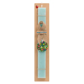 Pop art colorful seamless, Easter Set, wooden keychain & aromatic flat Easter candle (30cm) (TURQUOISE)