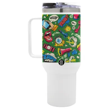 Pop art colorful seamless, Mega Stainless steel Tumbler with lid, double wall 1,2L