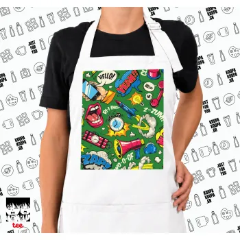 Pop art colorful seamless, Ποδιά μακριά Σεφ ολόσωμη με τσέπες white (ΕΝΗΛΙΚΩΝ)