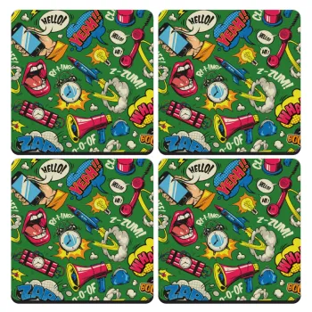 Pop art colorful seamless, ΣΕΤ 4 Σουβέρ ξύλινα τετράγωνα (9cm)