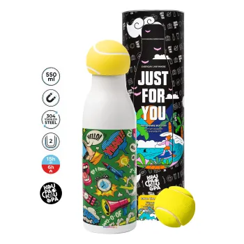 Pop art colorful seamless, Μπάλα τένις μεταλλικό παγούρι θερμός, διπλού τοιχώματος, 550ml