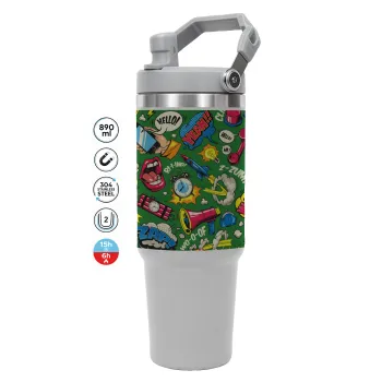 Pop art colorful seamless, ΓΚΡΙ χρώματος Θερμός Ανοξείδωτο 890ml (30oz) με χερούλι