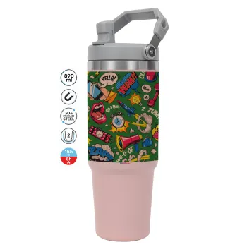 Pop art colorful seamless, ΡΟΖ χρώματος Θερμός Ανοξείδωτο 890ml (30oz) με χερούλι