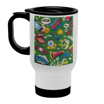 Pop art colorful seamless, Κούπα ταξιδιού ανοξείδωτη με καπάκι, διπλού τοιχώματος (θερμό) λευκή 450ml