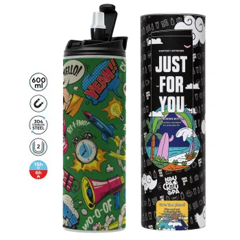 Pop art colorful seamless, Tumbler stainless steel GREY 600ml