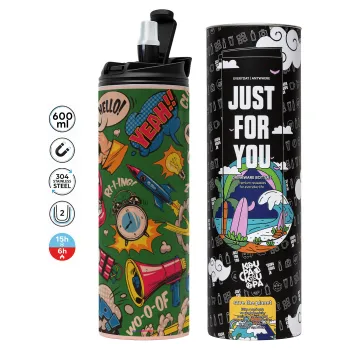 Pop art colorful seamless, Tumbler stainless steel PINK 600ml