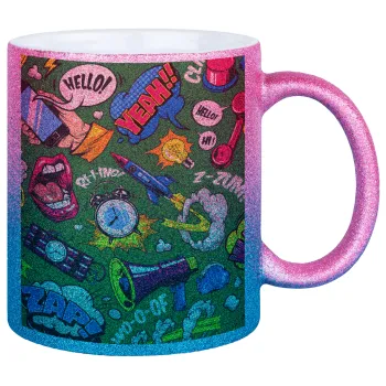 Pop art colorful seamless, Κούπα Χρυσή/Μπλε Glitter, κεραμική, 330ml