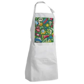 Pop art colorful seamless, Adult Chef Apron (with sliders and 2 pockets)