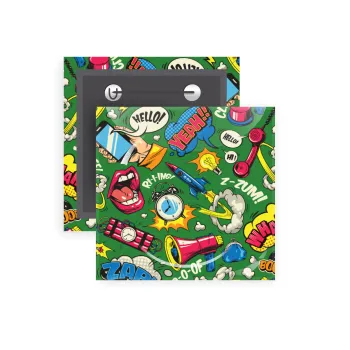 Pop art colorful seamless, Κονκάρδα παραμάνα τετράγωνη 5x5cm