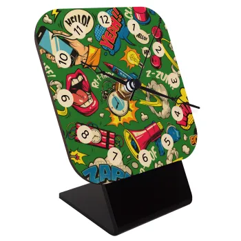 Pop art colorful seamless, Επιτραπέζιο ρολόι σε φυσικό ξύλο (10cm)