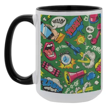Pop art colorful seamless, Κούπα Mega 15oz, κεραμική Μαύρη, 450ml