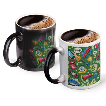 Pop art colorful seamless, Color changing magic Mug, ceramic, 330ml when adding hot liquid inside, the black colour desappears (1 pcs)