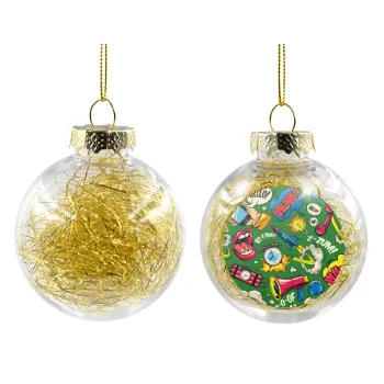 Pop art colorful seamless, Transparent Christmas tree ball ornament with gold filling 8cm