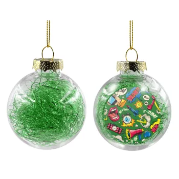 Pop art colorful seamless, Transparent Christmas tree ball ornament with green filling 8cm