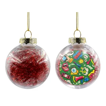 Pop art colorful seamless, Transparent Christmas tree ball ornament with red filling 8cm