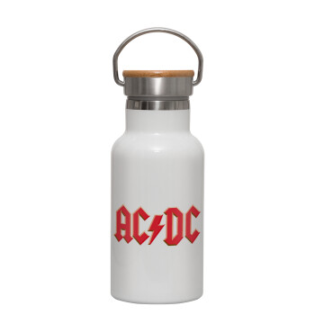 AC/DC, Metallic thermos (Stainless steel) White with wooden lid (bamboo), double-walled, 350ml