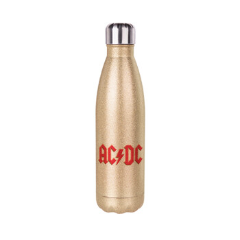 AC/DC, Μεταλλικό παγούρι θερμός Glitter χρυσό (Stainless steel), διπλού τοιχώματος, 500ml