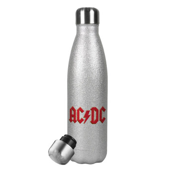 AC/DC, Μεταλλικό παγούρι θερμός Glitter Aσημένιο (Stainless steel), διπλού τοιχώματος, 500ml