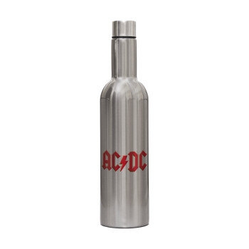 AC/DC, Μεταλλικό παγούρι με μακρύ λαιμό θερμός ασημένιο (Stainless steel), διπλού τοιχώματος, 750ml