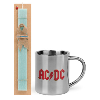 AC/DC, Easter Set, metallic thermal cup (300ml) & aromatic flat Easter candle (30cm) (TURQUOISE)