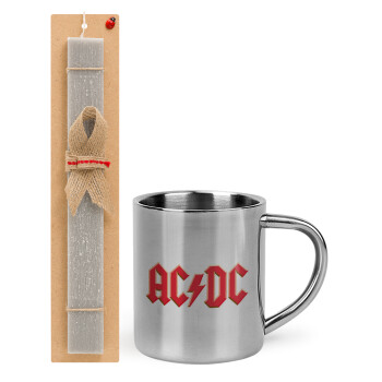 AC/DC, Easter Set, metallic thermal cup (300ml) & Easter aromatic flat candle (30cm) (GRAY)
