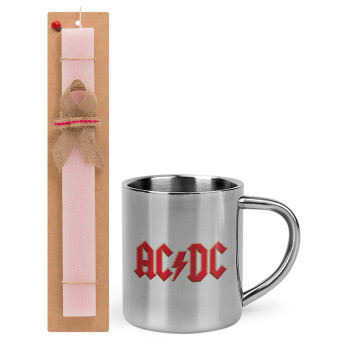 AC/DC, Πασχαλινό Σετ, μεταλλική κούπα θερμό (300ml) & πασχαλινή λαμπάδα αρωματική πλακέ (30cm) (ΡΟΖ)