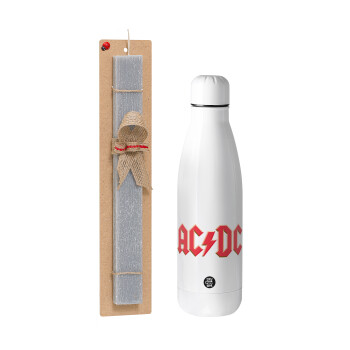 AC/DC, Easter Set, metallic stainless thermos bottle (500ml) & scented flat Easter candle (30cm) (GRAY)