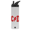 Metallic thermos bottle with straw & handle, stainless steel (Stainless steel 304), double-walled, 600ml.