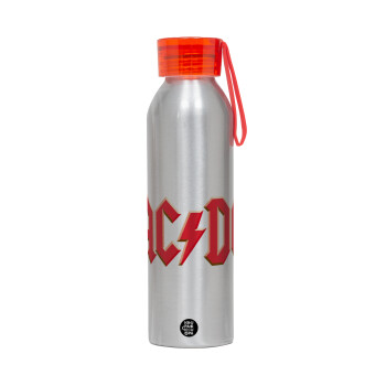 AC/DC, Αλουμινένιο Αθλητικό Μπουκάλι 650ml – Ασημί με Κόκκινο Καπάκι και Λουράκι Σιλικόνης