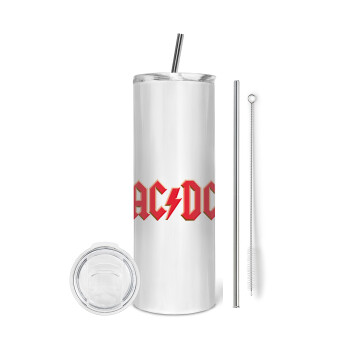 AC/DC, Tumbler ποτήρι θερμό από ανοξείδωτο ατσάλι 600ml, με μεταλλικό καλαμάκι & βούρτσα καθαρισμού