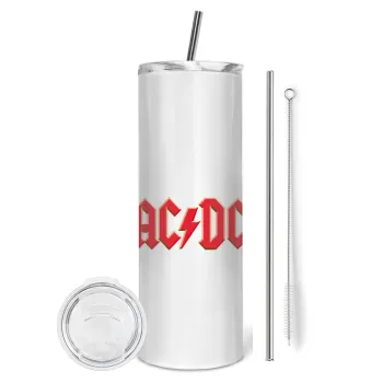 AC/DC, Tumbler ποτήρι θερμό από ανοξείδωτο ατσάλι 600ml, με μεταλλικό καλαμάκι & βούρτσα καθαρισμού