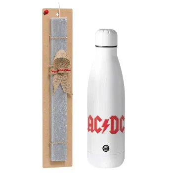 AC/DC, Easter Set, metallic stainless thermos bottle (500ml) & scented flat Easter candle (30cm) (GRAY)