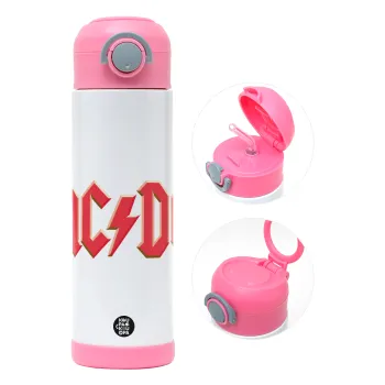 AC/DC, Children's hot water bottle, stainless steel, with safety straw, PINK (500ml)
