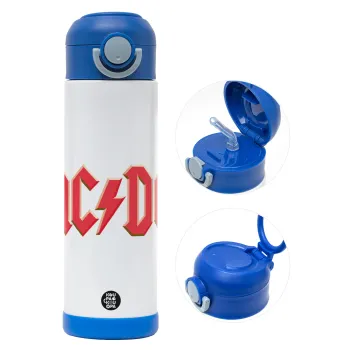 AC/DC, Children's hot water bottle, stainless steel, with safety straw, BLUE (500ml)