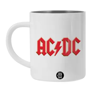 AC/DC, Λευκή Ανοξείδωτη Μεταλλική Κούπα 450ml - Διπλού Τοιχώματος 