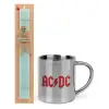 Easter Set, metallic thermal cup (300ml) & aromatic flat Easter candle (30cm) (TURQUOISE)