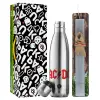 Easter Set, metallic stainless thermos flask (500ml) & scented flat Easter candle (30cm) (GRAY)