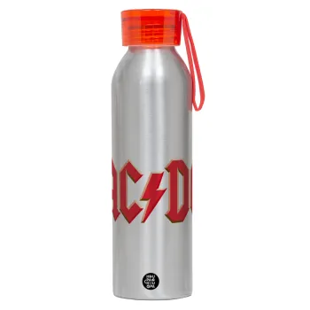 AC/DC, Aluminum Sports Bottle 650ml – Silver with Red Cap and Silicone Strap