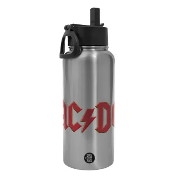 AC/DC, Metal mug thermo Silver with Straw and Spout Lid (Stainless steel), double wall, 950ml