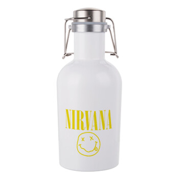 Nirvana, Μεταλλικό παγούρι Λευκό (Stainless steel) με καπάκι ασφαλείας 1L