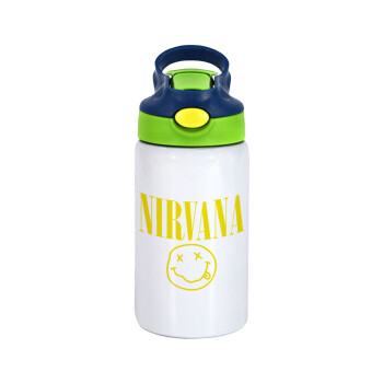 Nirvana, Children's hot water bottle, stainless steel, with safety straw, green, blue (350ml)