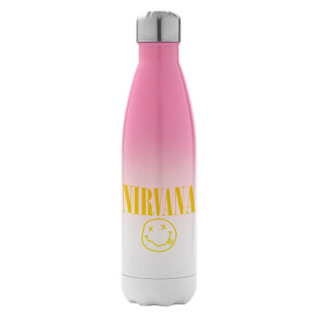 Nirvana, Μεταλλικό παγούρι θερμός Ροζ/Λευκό (Stainless steel), διπλού τοιχώματος, 500ml