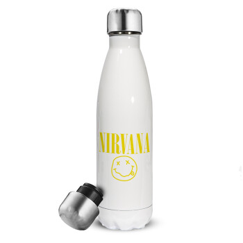 Nirvana, Μεταλλικό παγούρι θερμός Λευκό (Stainless steel), διπλού τοιχώματος, 500ml