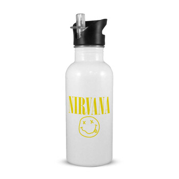 Nirvana, Παγούρι νερού Λευκό με καλαμάκι, ανοξείδωτο ατσάλι 600ml